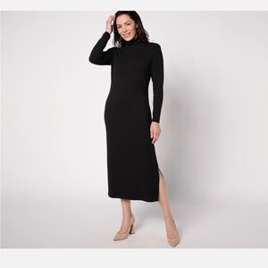 Women with Control Finespn Jersey Tummy Crl Midi Dress-Black-Tall XL-A623041 NEW